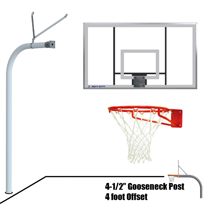 Basketball System - Gooseneck (4-1/2 in. Pole with 4 ft. Offset) - 72 in. Acrylic Board - Super Goal