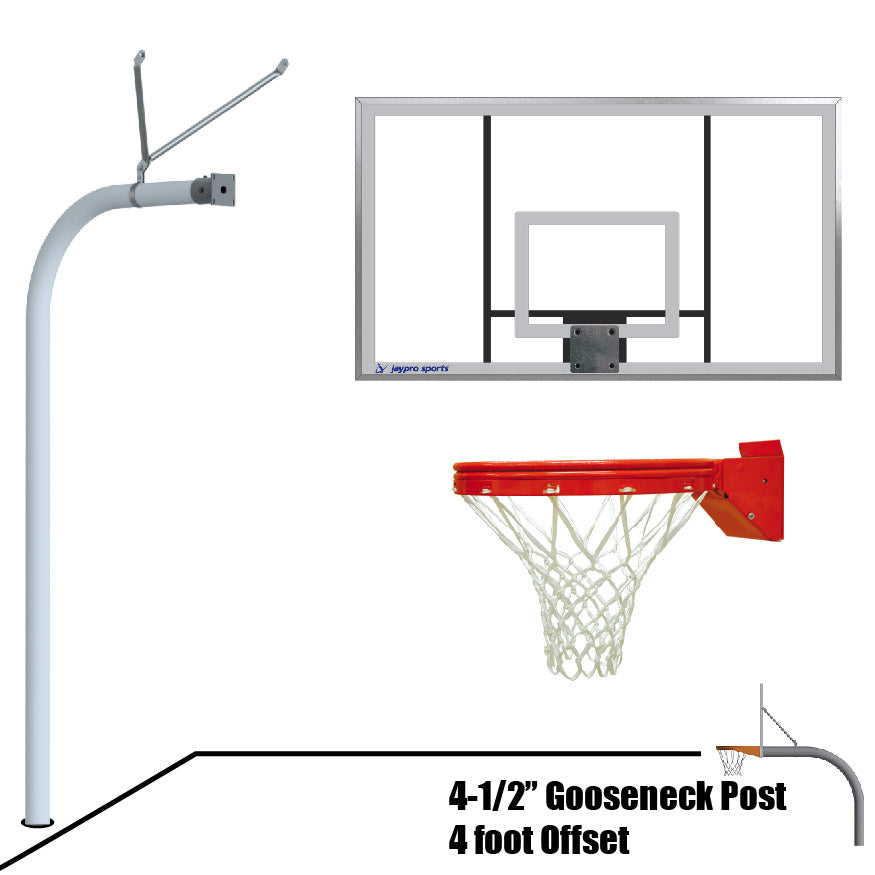 Basketball System - Gooseneck (4-1/2 in. Pole with 4 ft. Offset) - 72 in. Acrylic Board - Playground Breakaway Goal