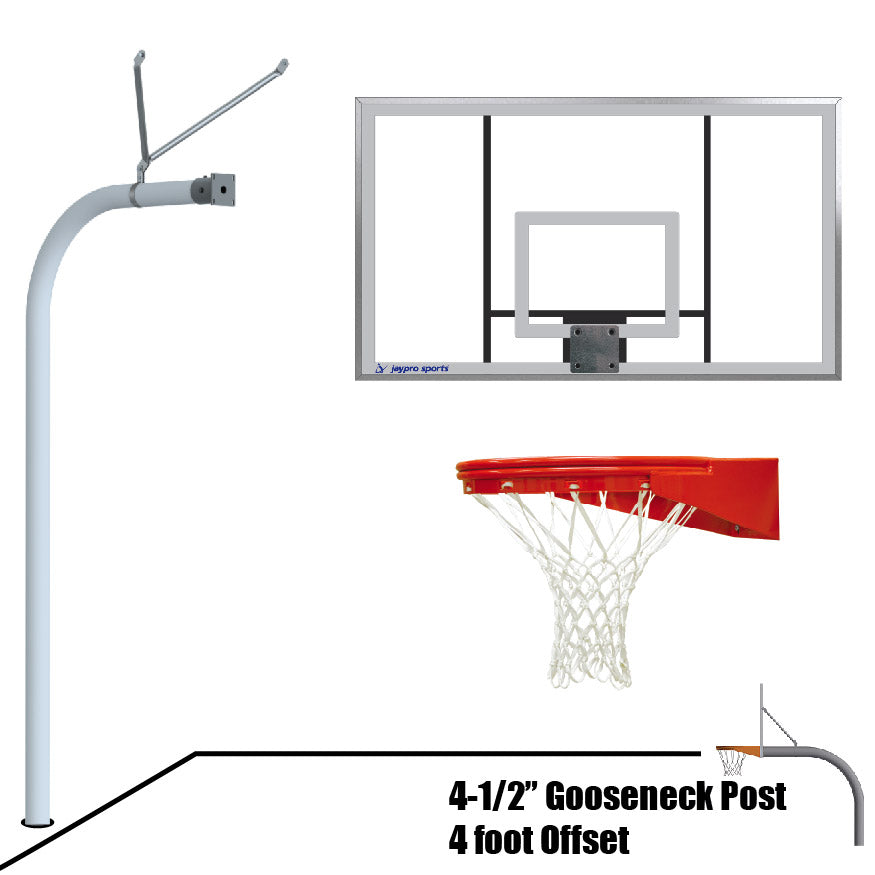 Basketball System - Gooseneck (4-1/2 in. Pole with 4 ft. Offset) - 72 in. Acrylic Board - Playground Goal