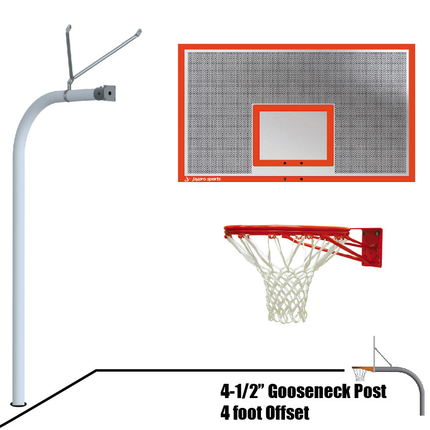 Basketball System - Gooseneck (4-1/2 in. Pole with 4 ft. Offset) - 72 in. Perforated Aluminum Board - Double Rim Goal