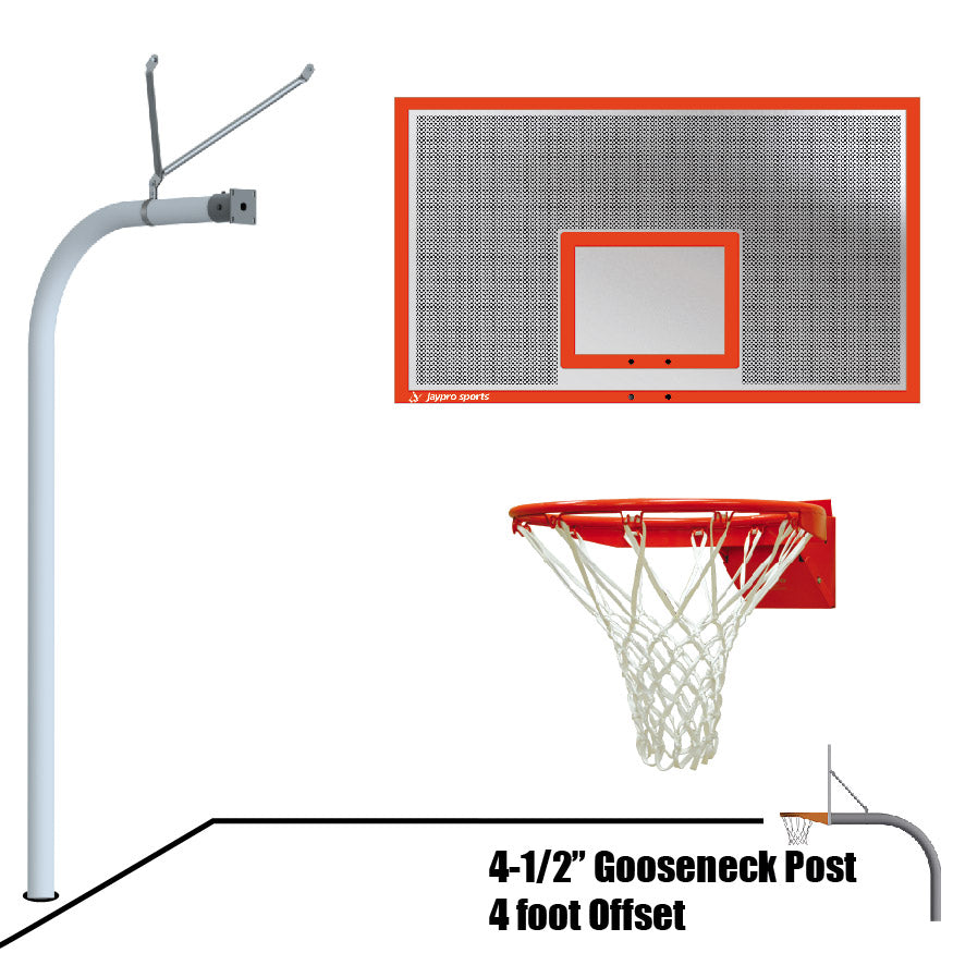 Basketball System - Gooseneck (4-1/2 in. Pole with 4 ft. Offset) - 72 in. Perforated Aluminum Board - Flex Rim Goal