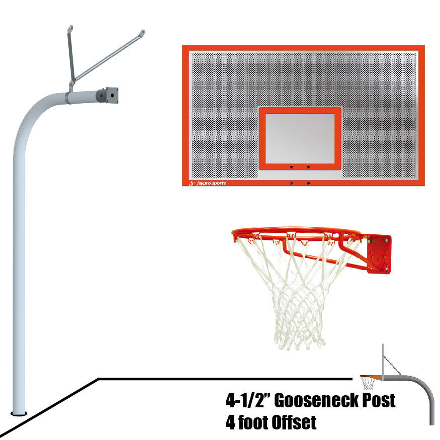 Basketball System - Gooseneck (4-1/2 in. Pole with 4 ft. Offset) - 72 in. Perforated Aluminum Board - Super Goal