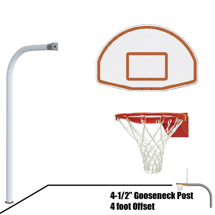 Basketball System - Gooseneck (4-1/2 in. Pole with 4 ft. Offset) - 54 in. Aluminum Fan Board - Flex Rim Goal