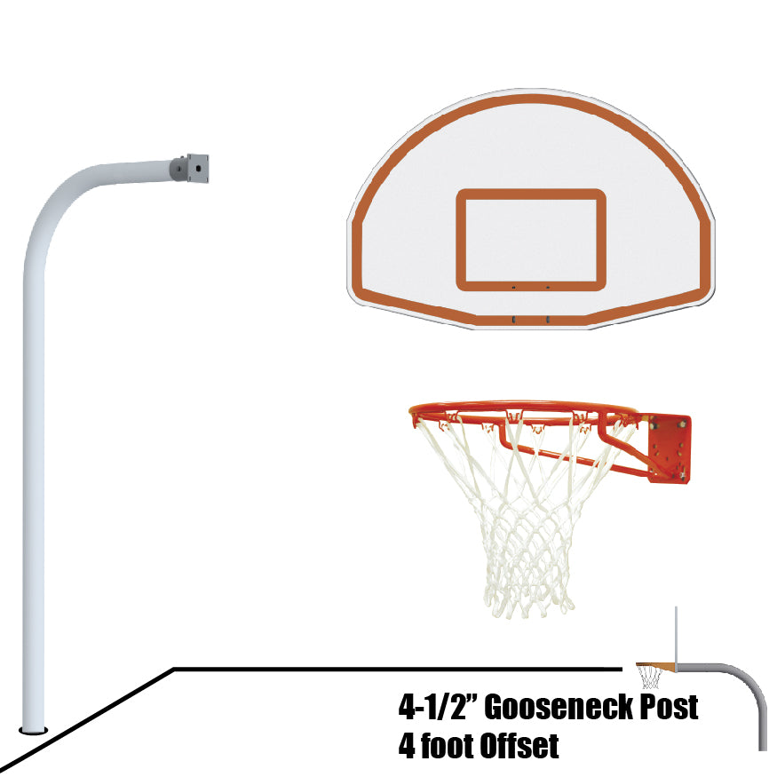 Basketball System - Gooseneck (4-1/2 in. Pole with 4 ft. Offset) - 54 in. Aluminum Fan Board - Super Goal