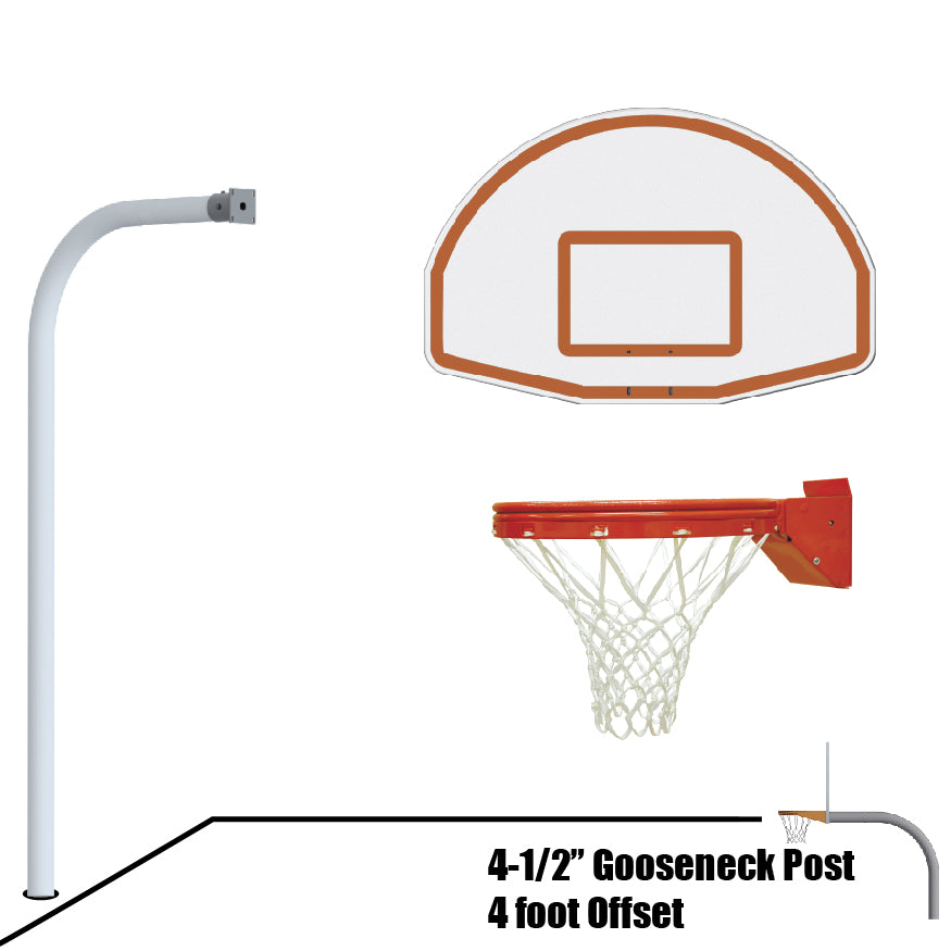 Basketball System - Gooseneck (4-1/2 in. Pole with 4 ft. Offset) - 54 in. Aluminum Fan Board - Playground Breakaway Goal