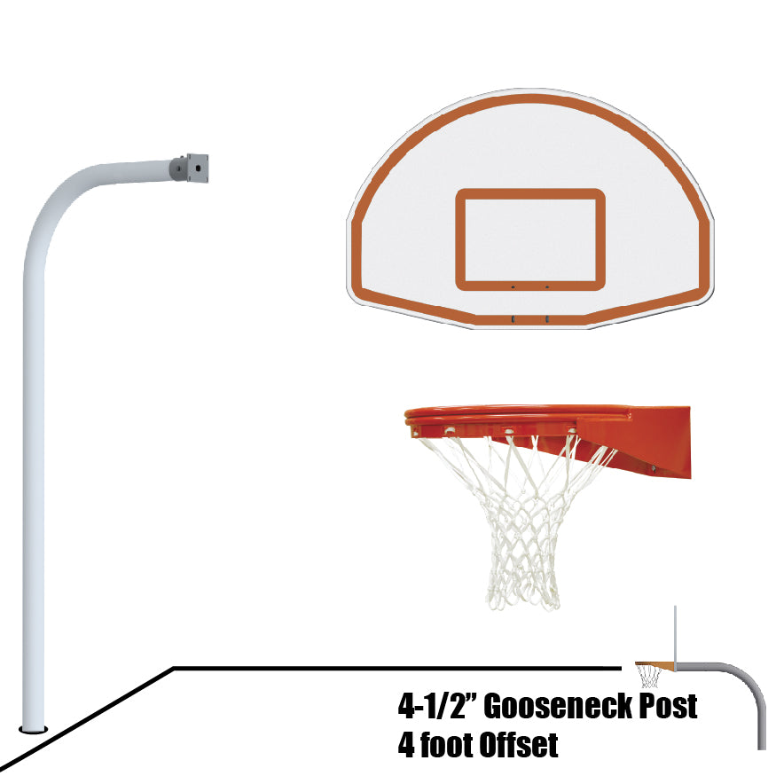 Basketball System - Gooseneck (4-1/2 in. Pole with 4 ft. Offset) - 54 in. Aluminum Fan Board - Playground Goal