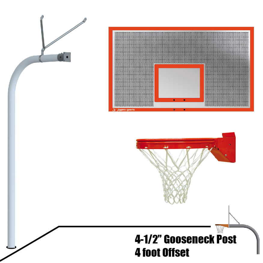 Basketball System - Gooseneck (4-1/2 in. Pole with 4 ft. Offset) - 72 in. Perforated Steel Board - Playground Breakaway Goal