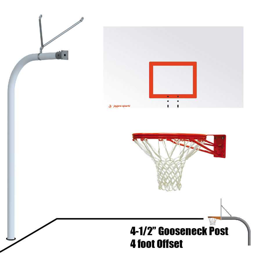 Basketball System - Gooseneck (4-1/2 in. Pole with 4 ft. Offset) - 72 in. Steel Board - Double Rim Goal