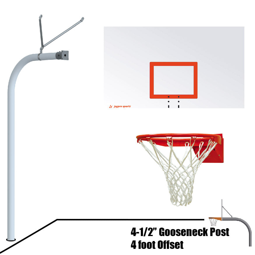 Basketball System - Gooseneck (4-1/2 in. Pole with 4 ft. Offset) - 72 in. Steel Board - Flex Rim Goal