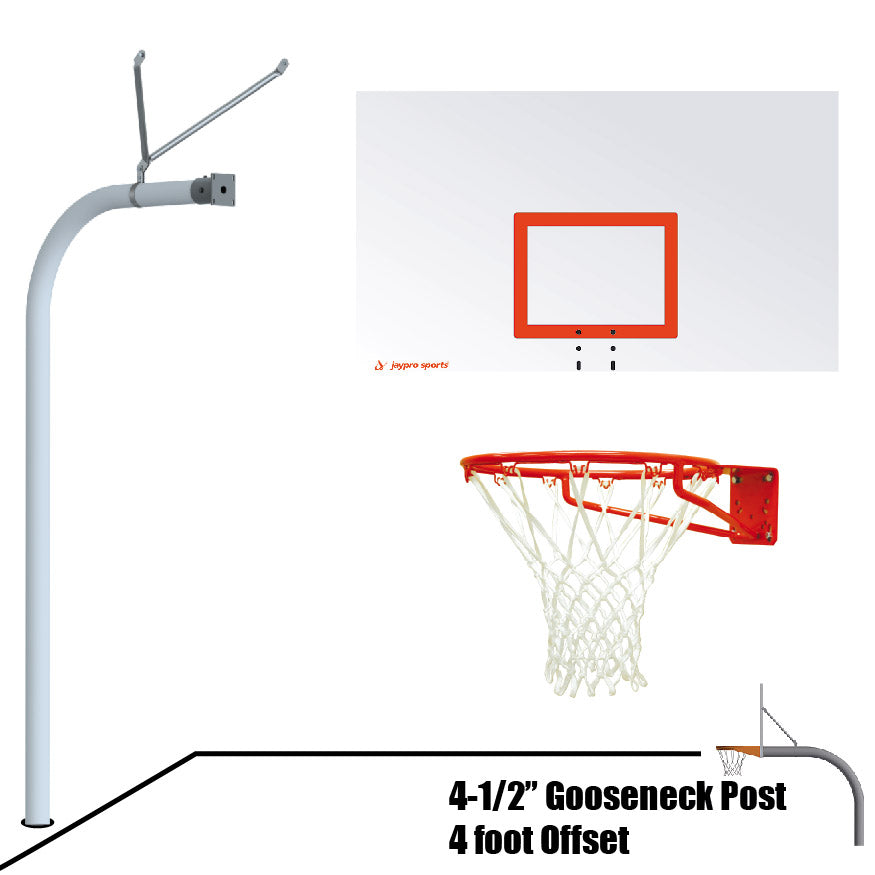 Basketball System - Gooseneck (4-1/2 in. Pole with 4 ft. Offset) - 72 in. Steel Board - Super Goal