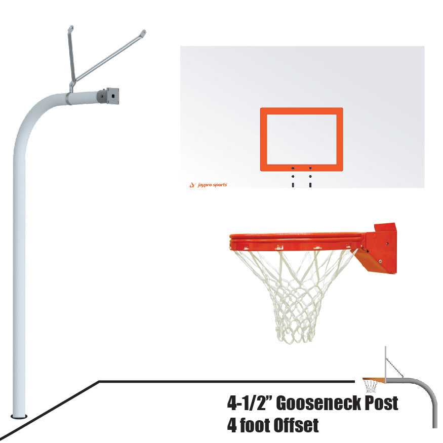 Basketball System - Gooseneck (4-1/2 in. Pole with 4 ft. Offset) - 72 in. Steel Board - Playground Breakaway Goal