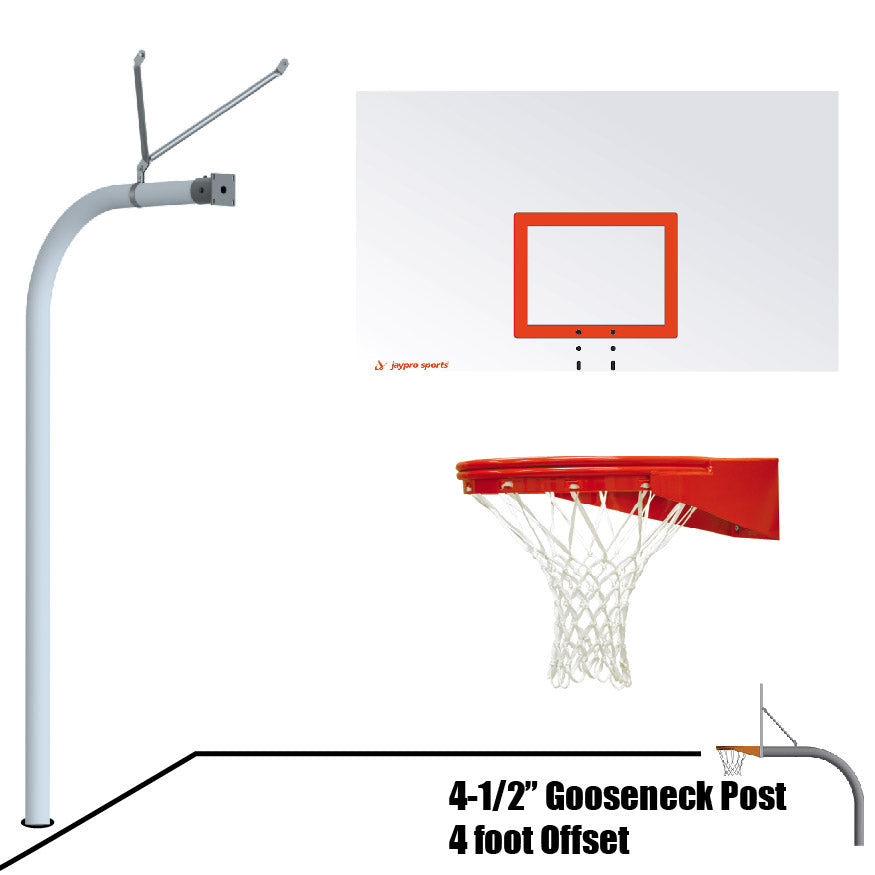 Basketball System - Gooseneck (4-1/2 in. Pole with 4 ft. Offset) - 72 in. Steel Board - Playground Goal