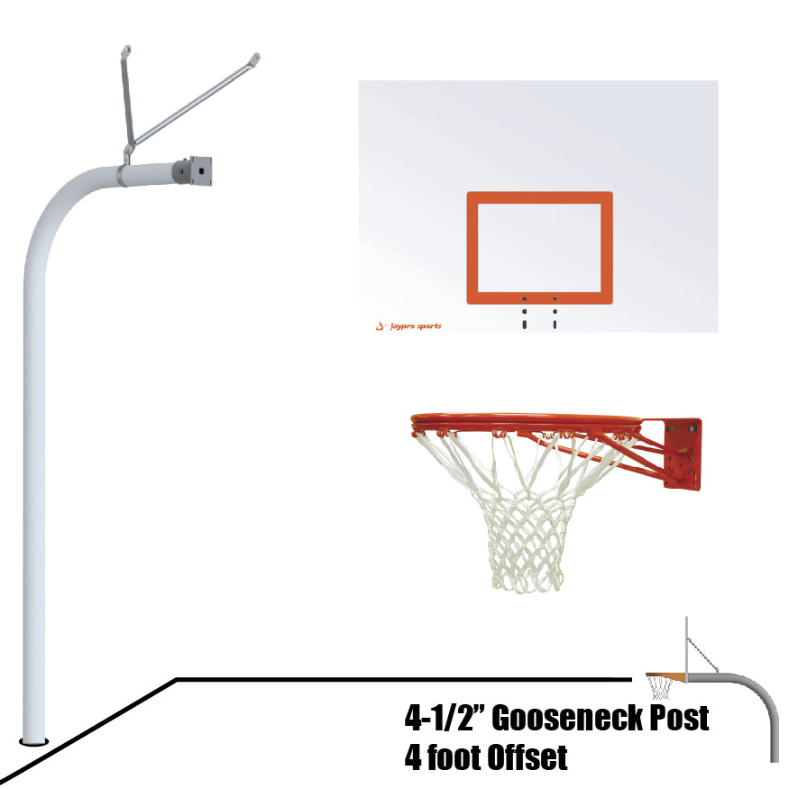 Basketball System - Gooseneck (4-1/2 in. Pole with 4 ft. Offset) - 60 in. Steel Board - Double Rim Goal