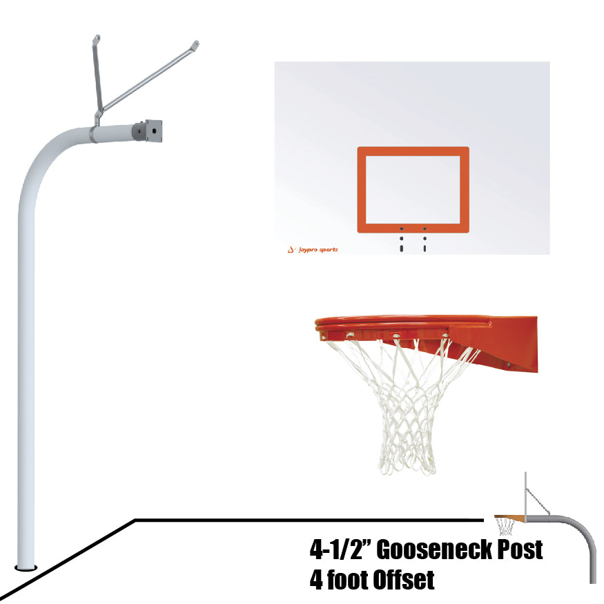 Basketball System - Gooseneck (4-1/2 in. Pole with 4 ft. Offset) - 60 in. Steel Board - Playground Goal