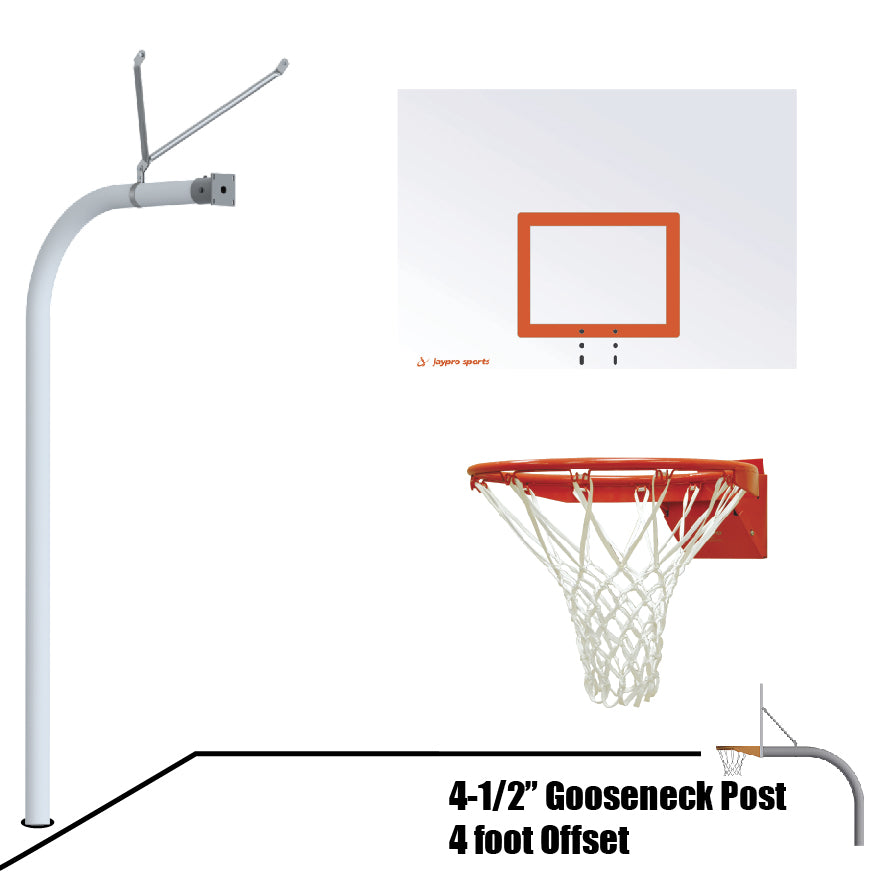 Basketball System - Gooseneck (4-1/2 in. Pole with 4 ft. Offset) - 60 in. Steel Board - Flex Rim Goal