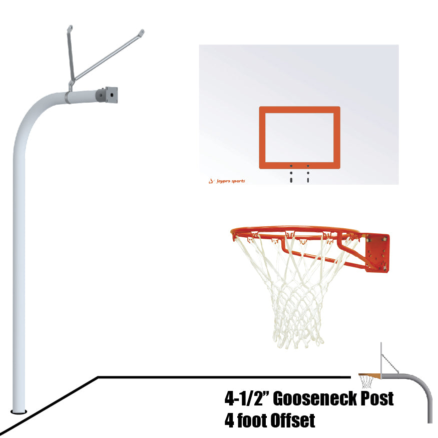 Basketball System - Gooseneck (4-1/2 in. Pole with 4 ft. Offset) - 60 in. Steel Board - Super Goal