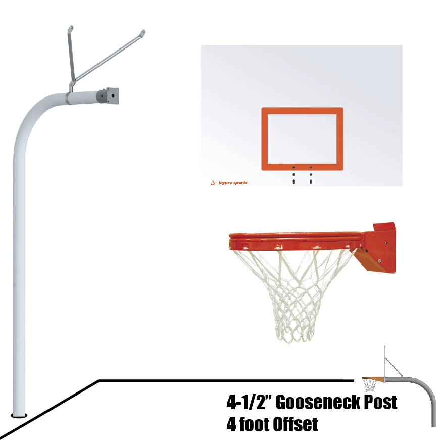 Basketball System - Gooseneck (4-1/2 in. Pole with 4 ft. Offset) - 60 in. Steel Board - Playground Breakaway Goal