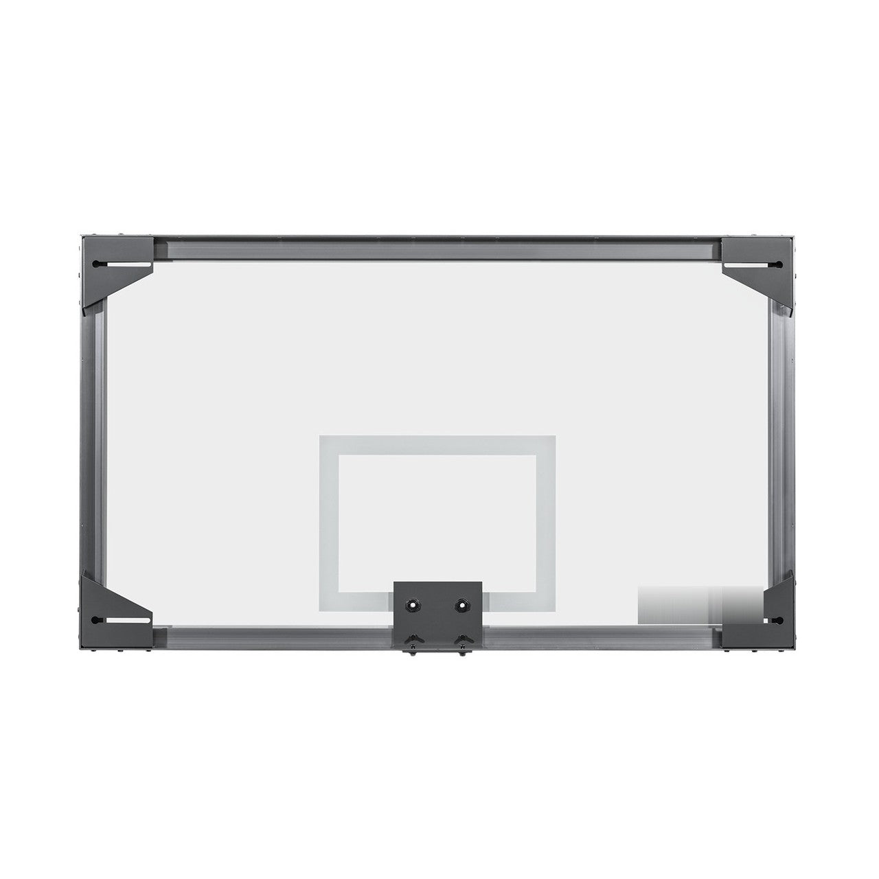 Glass basketball backboard front view with aluminum frame and target — 72"×42", model AFRG42