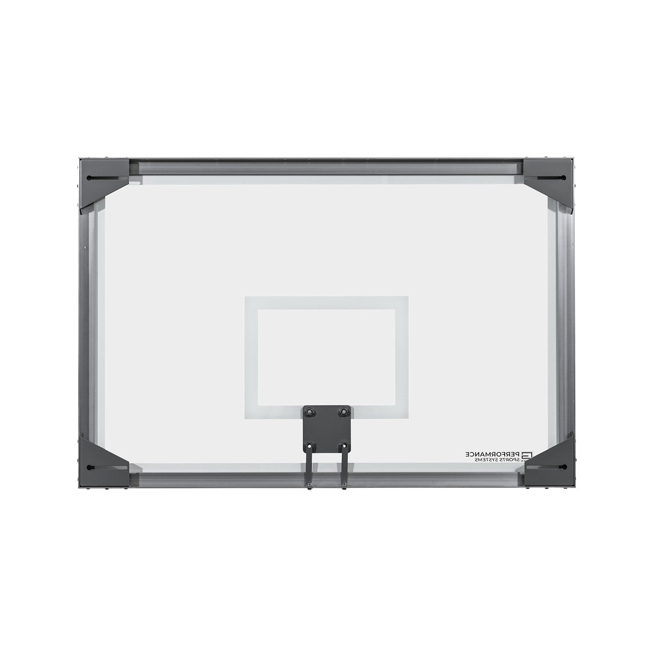Glass basketball backboard rear view showing the mounting structure — 72"×48", model AFRG48