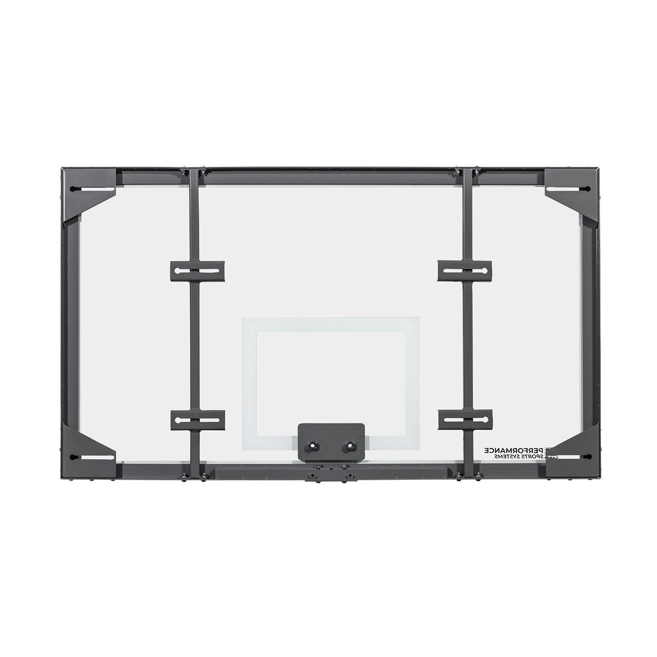 Glass basketball backboard rear view showing the mounting structure — 72"×42", model ARG