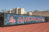 Track windscreen with graphics at american university.