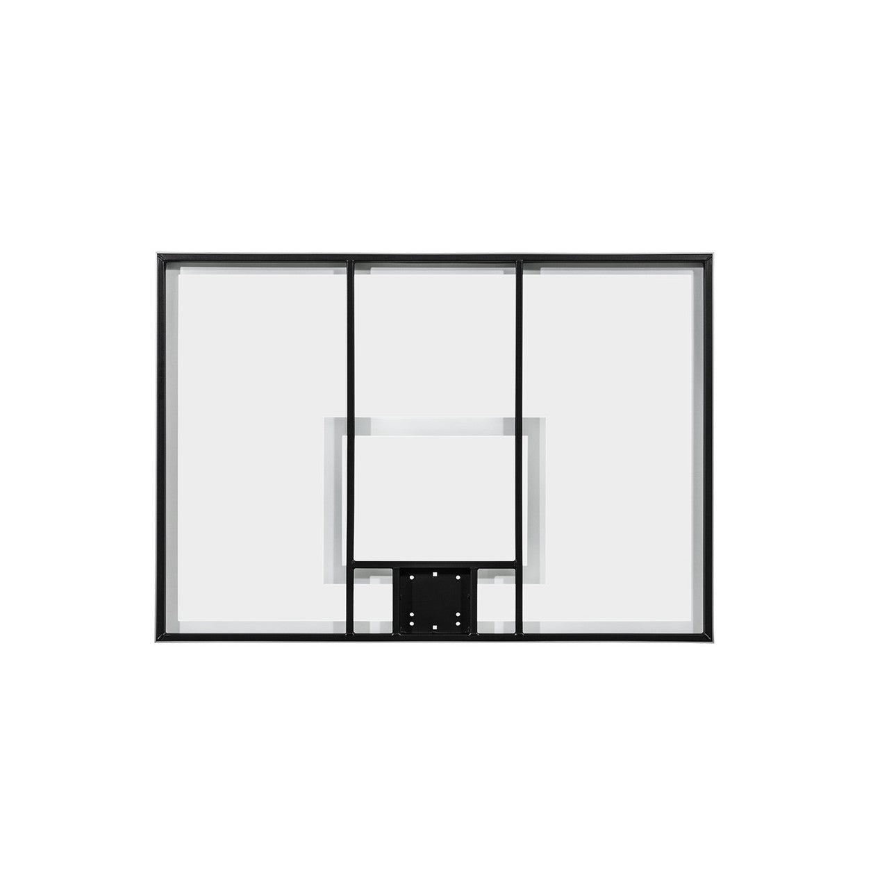 Glass basketball backboard rear view showing the mounting structure — 60"×42", model BB60G38