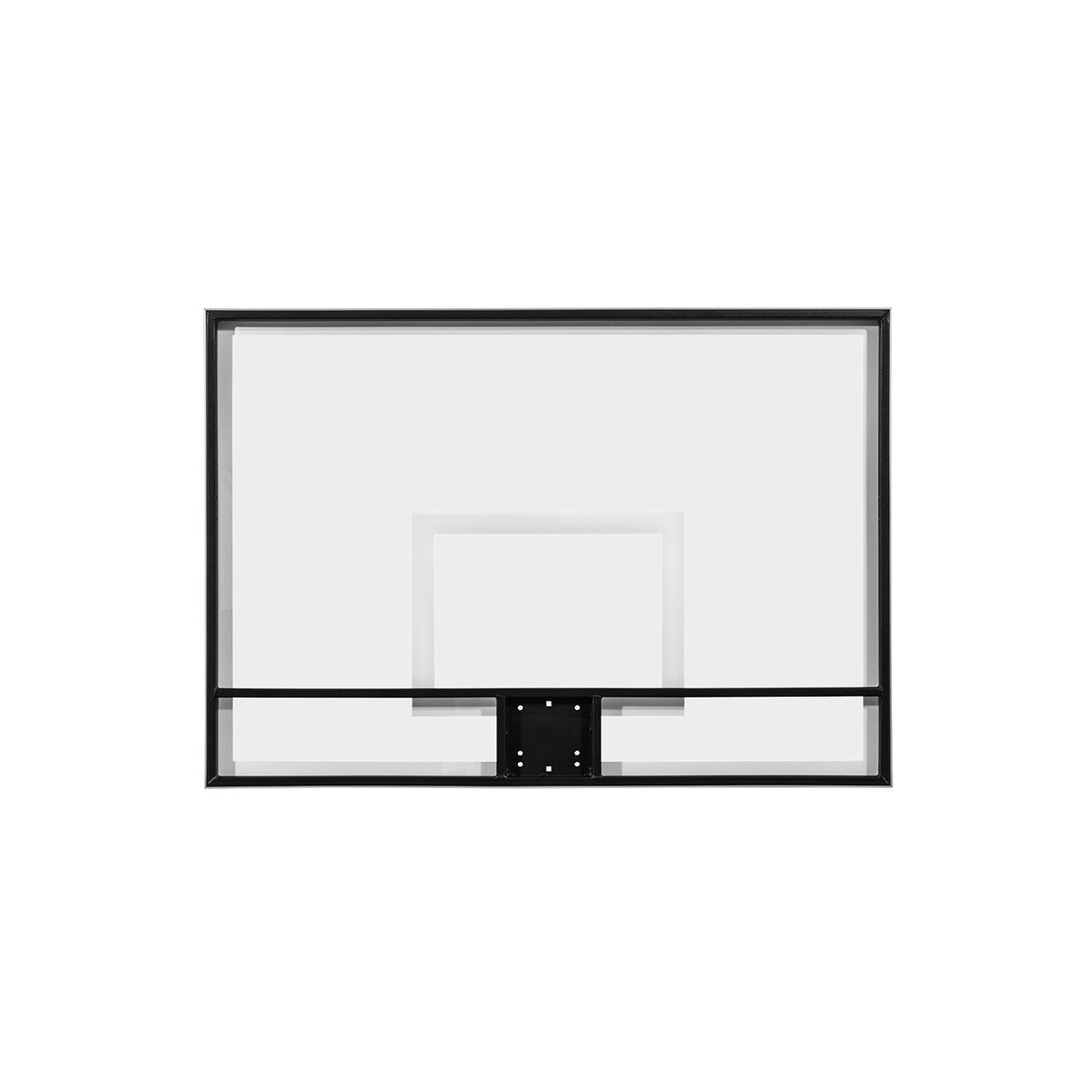 Glass basketball backboard rear view showing the mounting structure — 60"×42", model BB60G38HH