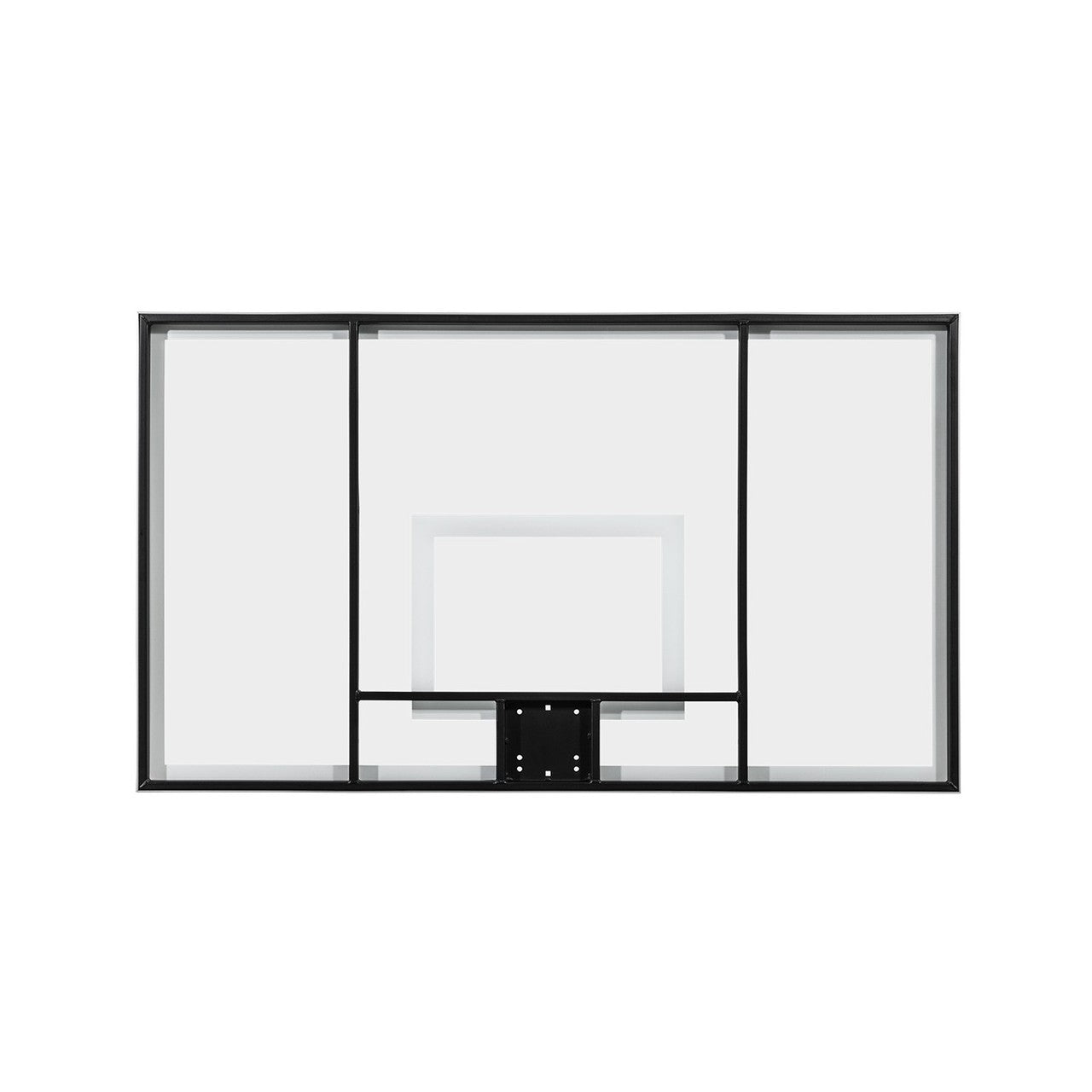 Glass basketball backboard rear view showing the mounting structure — 72"×42", model BB72G50