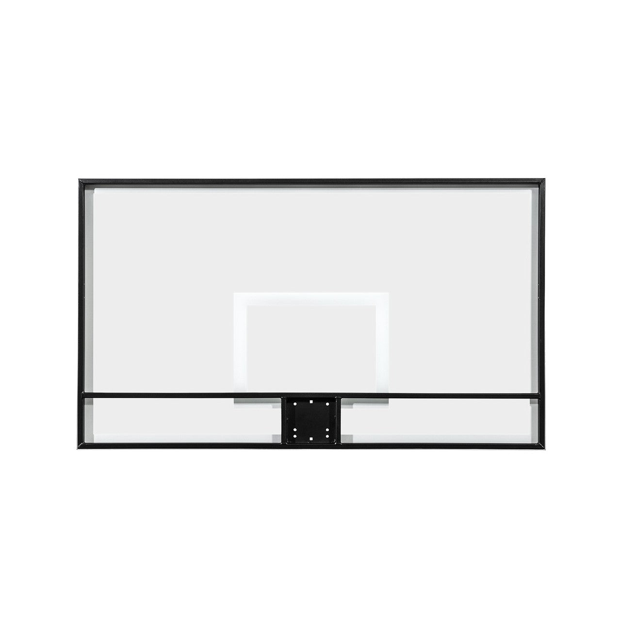 Glass basketball backboard rear view showing the mounting structure — 72"×42", model BB72G50HH