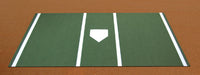 Thumbnail for Green turf home plate mat with white batter's box lines and a white home plate on a clay infield