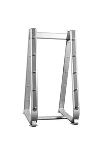Thumbnail for Silver barbell rack with ten pegs for fitness storage.