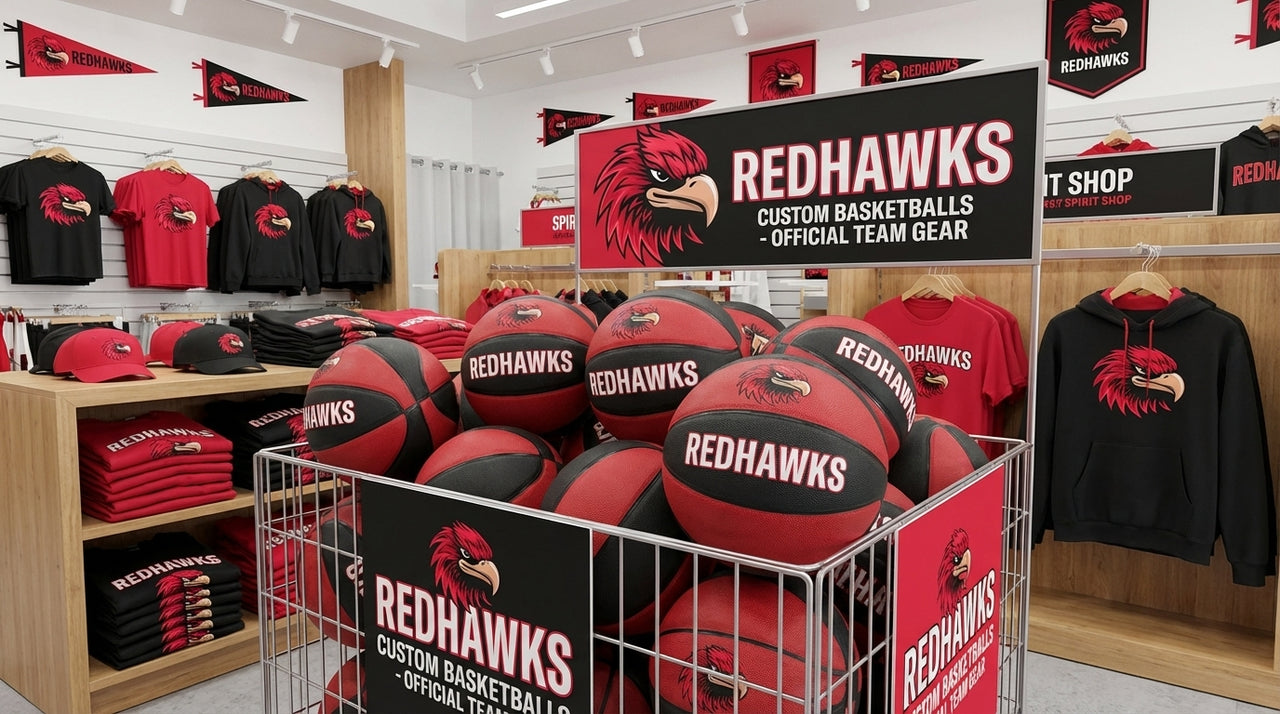 Custom Redhawks basketball for camp and team store