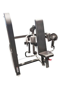 Thumbnail for Gray biceps curl machine with black padded seat, backrest, and armrests, on a white background.