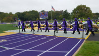 Thumbnail for A blanket-style track protector with band members marching across it