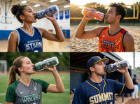Thumbnail for Four athletes drinking from custom Chromatek water bottles in different colors and settings.