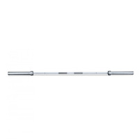 Thumbnail for Silver Olympic barbell with knurling marks on a white background.