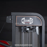 Thumbnail for Close-up of a black triceps extension machine with 
