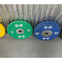 Thumbnail for Green 10kg and blue 20kg urethane bumper plates with 