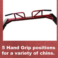 Thumbnail for Red half cage pull-up bar with multiple grip positions and black handles.