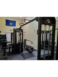 Thumbnail for Black 5-stack multi-gym in a room with light yellow walls and a blue 