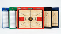 Thumbnail for Five custom basketball coaching boards in red, green, blue, and black, showing court diagrams and note sections.