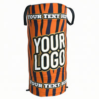 Thumbnail for Orange and black tiger-striped pop-up defender with "YOUR LOGO" and "YOUR TEXT HERE" placeholders.