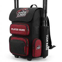 Thumbnail for Black and red sports bag with customizable logos and text on a white background