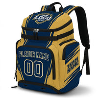 Thumbnail for Customizable navy and gold backpack with 
