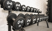 Thumbnail for Black urethane dumbbells with 