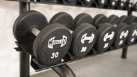 Thumbnail for Black urethane dumbbells with 