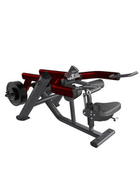 Thumbnail for Red and black plate-loaded dip/tricep machine with adjustable seat.