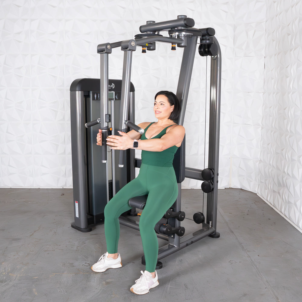 Elite Plus Pec / Rear Delt - Muscle D Fitness - Commercial Grade - Adjustable Seat - Pin Selectorized - Combo Machine