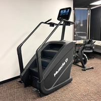 Thumbnail for Black Muscle D Fitness stair climber with a touchscreen display and handrails.