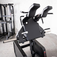 Thumbnail for Excel Glute Line Hack Squat / Front Squat - Muscle D Fitness - Plate Load Squat Machine - Counter Balanced - Plate Storage Pegs